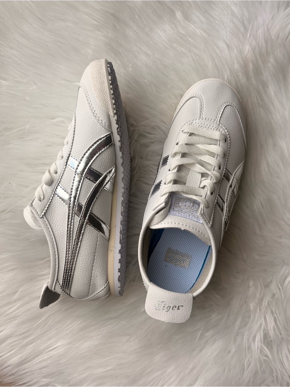 Onitsuka Tiger by Asics Women's White Sneakers with Metallic Silver Stripes
